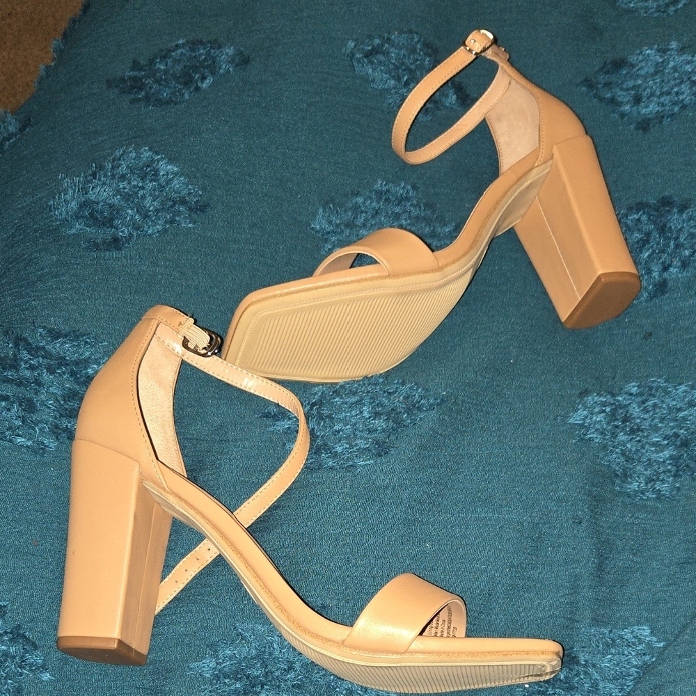 a new day Beige Block Heel Ankle-Strap Sandals